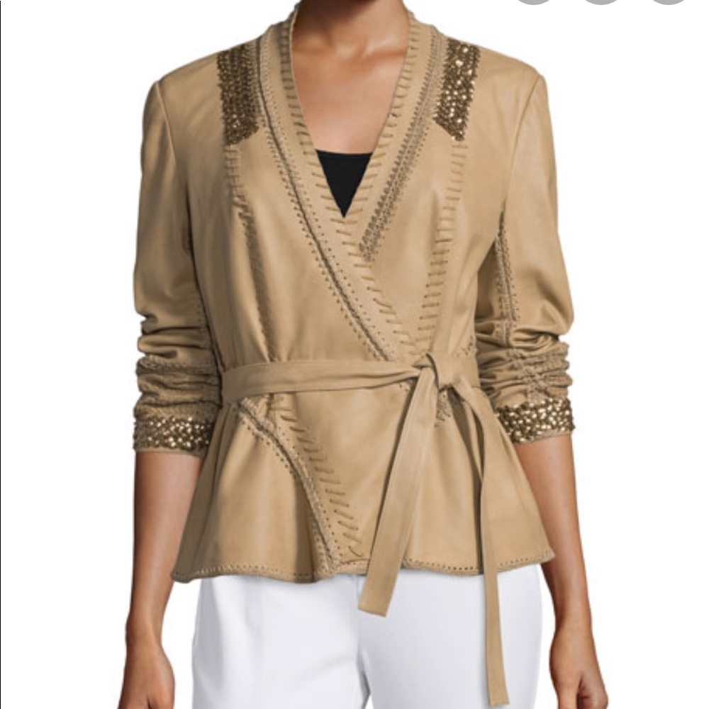 Kobi Halperin Colette Leather Whipstitch Wrap Jacket M
